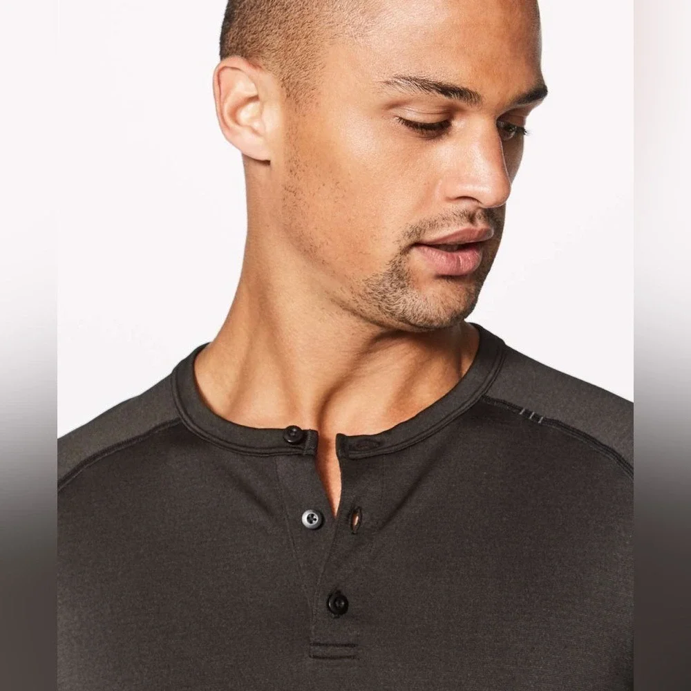 Lululemon Metal Vent Tech Long‎ Sleeve Henley Black M3AM3S Size Small